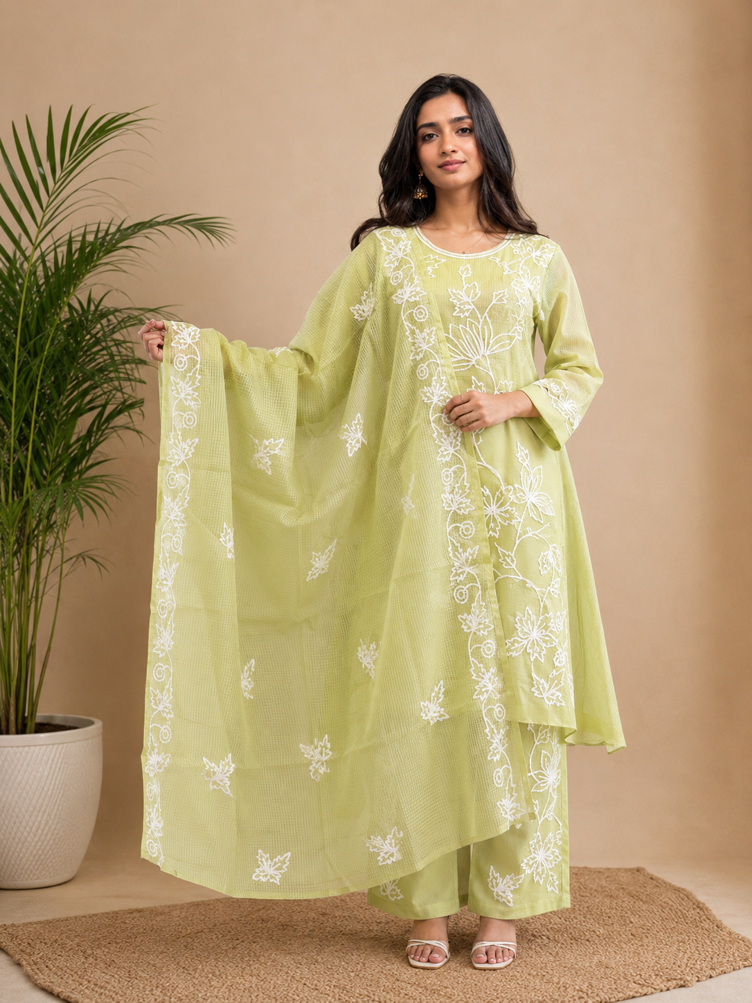 Pistachio Embroidered Suit Set